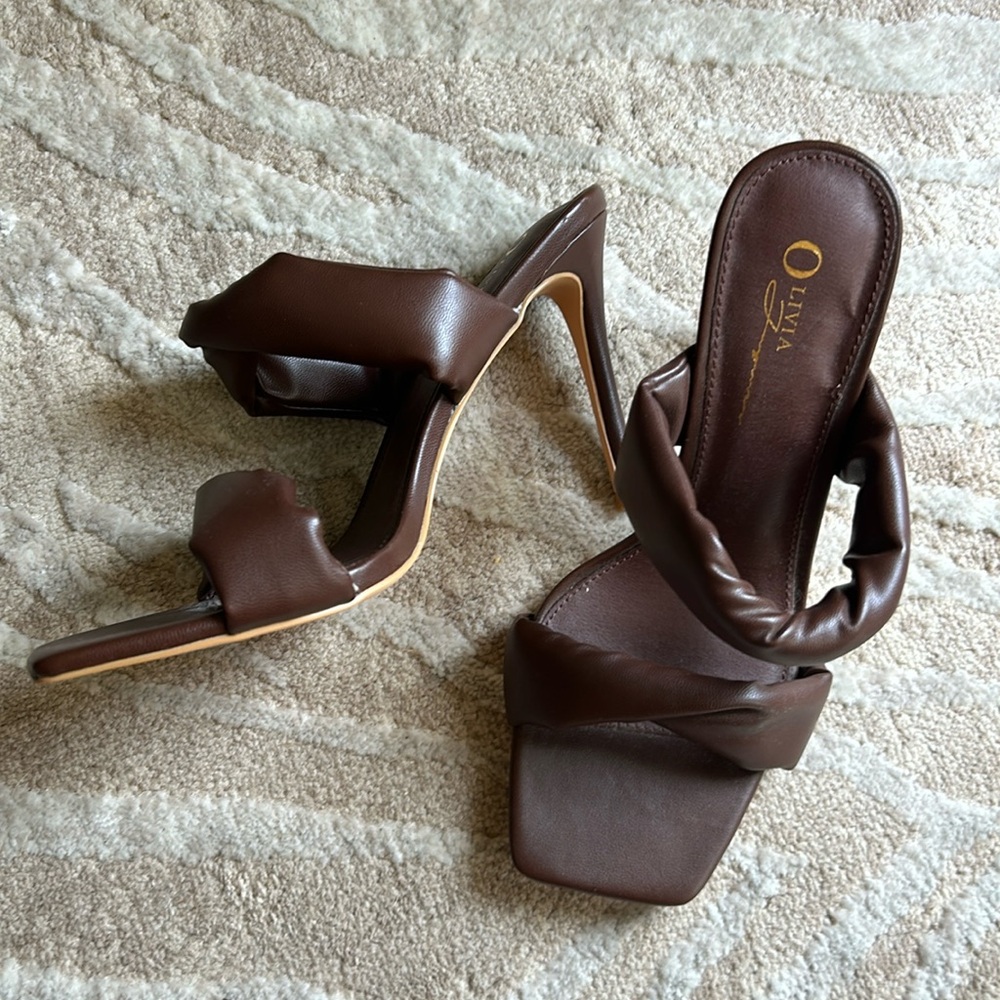 Brown Open Toe Backless Heels Size 8.5